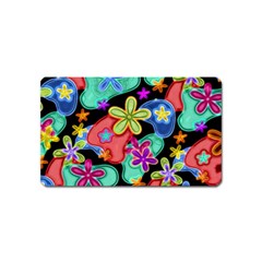 Colorful Retro Flowers Fractalius Pattern 1 Magnet (name Card) by EDDArt