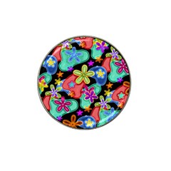 Colorful Retro Flowers Fractalius Pattern 1 Hat Clip Ball Marker (4 Pack) by EDDArt