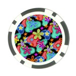 Colorful Retro Flowers Fractalius Pattern 1 Poker Chip Card Guard Front