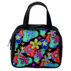 Colorful Retro Flowers Fractalius Pattern 1 Classic Handbags (One Side)