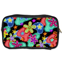 Colorful Retro Flowers Fractalius Pattern 1 Toiletries Bags by EDDArt