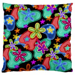 Colorful Retro Flowers Fractalius Pattern 1 Large Cushion Case (two Sides)