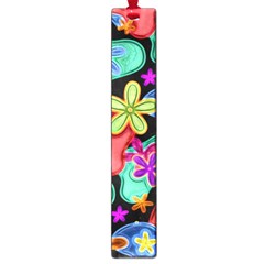 Colorful Retro Flowers Fractalius Pattern 1 Large Book Marks by EDDArt