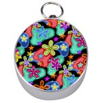 Colorful Retro Flowers Fractalius Pattern 1 Silver Compasses Front