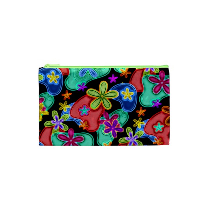 Colorful Retro Flowers Fractalius Pattern 1 Cosmetic Bag (XS)