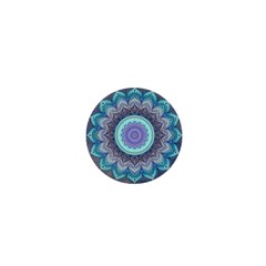 Folk Art Lotus Mandala Blue Turquoise 1  Mini Buttons by EDDArt