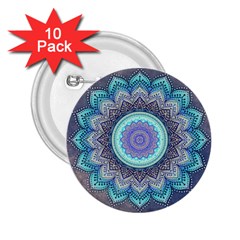 Folk Art Lotus Mandala Blue Turquoise 2 25  Buttons (10 Pack) 