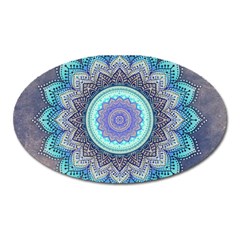 Folk Art Lotus Mandala Blue Turquoise Oval Magnet by EDDArt