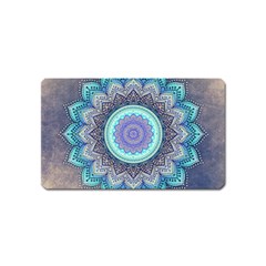 Folk Art Lotus Mandala Blue Turquoise Magnet (name Card) by EDDArt