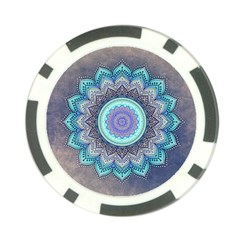 Folk Art Lotus Mandala Blue Turquoise Poker Chip Card Guard by EDDArt