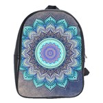 Folk Art Lotus Mandala Blue Turquoise School Bag (XL) Front