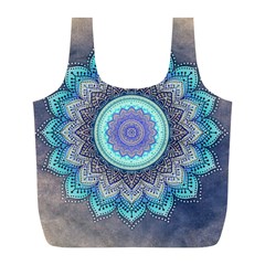 Folk Art Lotus Mandala Blue Turquoise Full Print Recycle Bags (l)  by EDDArt