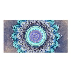 Folk Art Lotus Mandala Blue Turquoise Satin Shawl by EDDArt