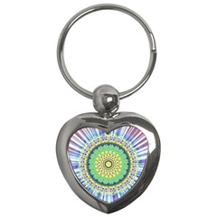 Power Mandala Sun Blue Green Yellow Lilac Key Chains (heart)  by EDDArt