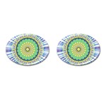 Power Mandala Sun Blue Green Yellow Lilac Cufflinks (Oval) Front(Pair)