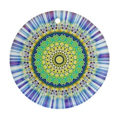 Power Mandala Sun Blue Green Yellow Lilac Round Ornament (two Sides) by EDDArt