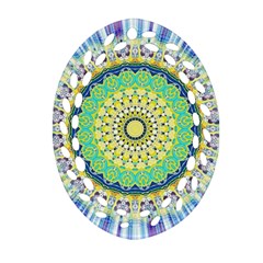 Power Mandala Sun Blue Green Yellow Lilac Oval Filigree Ornament (two Sides) by EDDArt