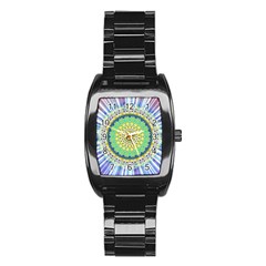 Power Mandala Sun Blue Green Yellow Lilac Stainless Steel Barrel Watch by EDDArt