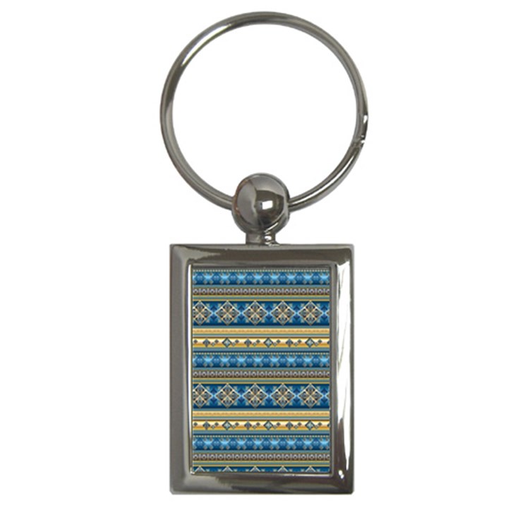 Vintage Border Wallpaper Pattern Blue Gold Key Chains (Rectangle) 