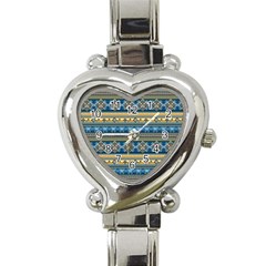 Vintage Border Wallpaper Pattern Blue Gold Heart Italian Charm Watch by EDDArt