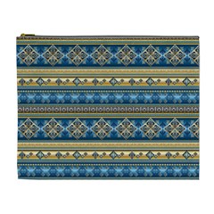 Vintage Border Wallpaper Pattern Blue Gold Cosmetic Bag (xl) by EDDArt