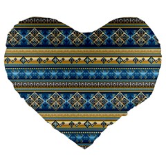 Vintage Border Wallpaper Pattern Blue Gold Large 19  Premium Flano Heart Shape Cushions by EDDArt