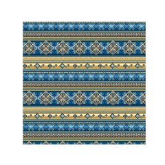 Vintage Border Wallpaper Pattern Blue Gold Small Satin Scarf (square) by EDDArt