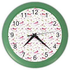 Watercolor Birds Magnolia Spring Pattern Color Wall Clock by EDDArt