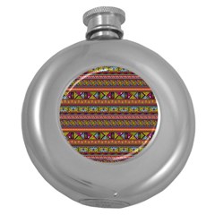 Traditional Africa Border Wallpaper Pattern Colored 2 Round Hip Flask (5 Oz) by EDDArt