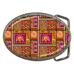 Traditional Africa Border Wallpaper Pattern Colored 3 Belt Buckles by EDDArt