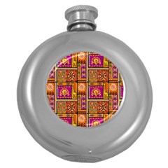 Traditional Africa Border Wallpaper Pattern Colored 3 Round Hip Flask (5 Oz) by EDDArt