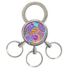 Pop Art Paisley Flowers Ornaments Multicolored 3 3-ring Key Chains by EDDArt