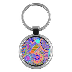 Pop Art Paisley Flowers Ornaments Multicolored 3 Key Chains (round)  by EDDArt