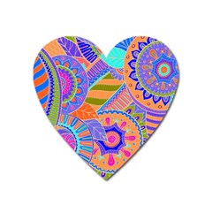 Pop Art Paisley Flowers Ornaments Multicolored 3 Heart Magnet by EDDArt