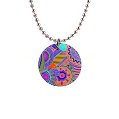 Pop Art Paisley Flowers Ornaments Multicolored 3 Button Necklaces by EDDArt