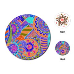 Pop Art Paisley Flowers Ornaments Multicolored 3 Playing Cards (round)  by EDDArt