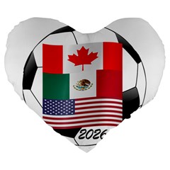 United Football Championship Hosting 2026 Soccer Ball Logo Canada Mexico Usa Large 19  Premium Heart Shape Cushions by yoursparklingshop