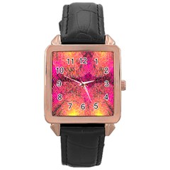 New Wild Color Blast Purple And Pink Explosion Created By Flipstylez Designs Rose Gold Leather Watch  by flipstylezfashionsLLC