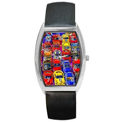 Colorful Toy Racing Cars Barrel Style Metal Watch