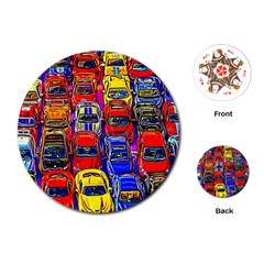 Colorful Toy Racing Cars Playing Cards (Round) 