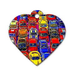 Colorful Toy Racing Cars Dog Tag Heart (one Side) by FunnyCow