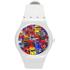 Colorful Toy Racing Cars Round Plastic Sport Watch (M)