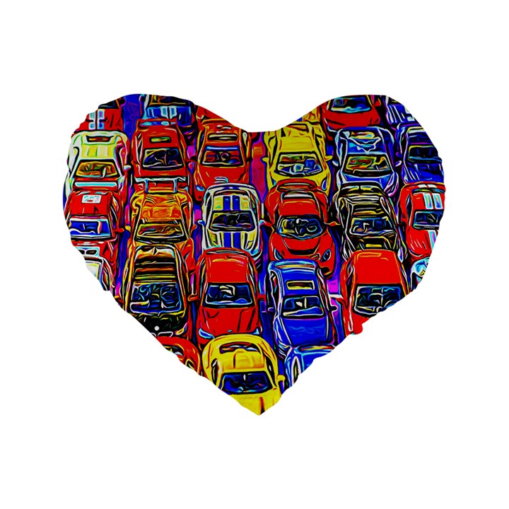 Colorful Toy Racing Cars Standard 16  Premium Flano Heart Shape Cushions