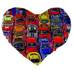 Colorful Toy Racing Cars Large 19  Premium Flano Heart Shape Cushions by FunnyCow