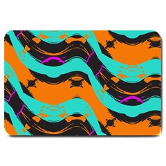 Blue Orange Black Waves                                         Large Doormat by LalyLauraFLM