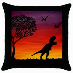 Sunset Dinosaur Scene Throw Pillow Case (black)