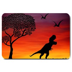 Sunset Dinosaur Scene Large Doormat  by IIPhotographyAndDesigns