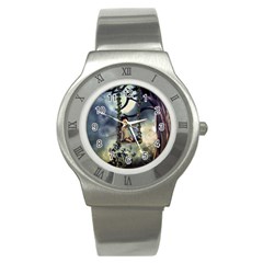 Cute Little Fairy With Kitten On A Swing Stainless Steel Watch by FantasyWorld7