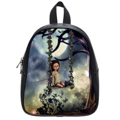 Cute Little Fairy With Kitten On A Swing School Bag (small) by FantasyWorld7