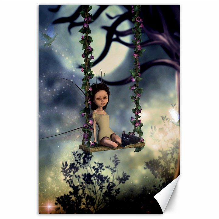 Cute Little Fairy With Kitten On A Swing Canvas 20  x 30  